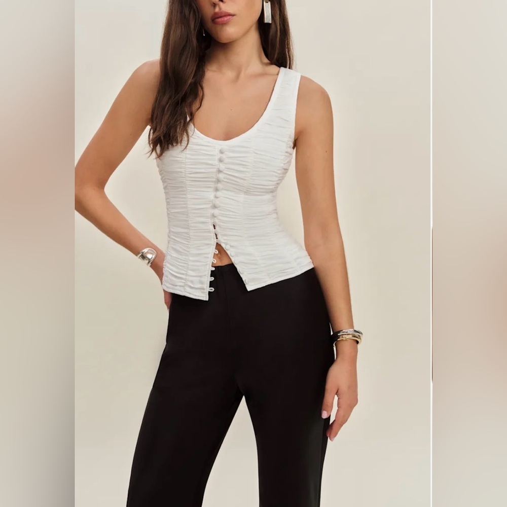 Current season NEW Reformation White Ruched Button-Front Archer Top